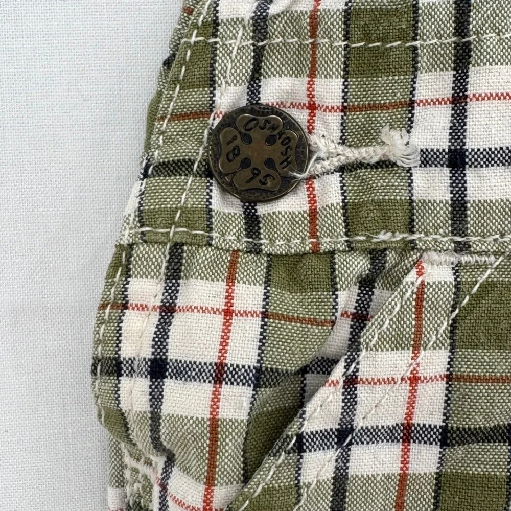 Vtg Y2K OshKosh Bgosh Kids Green Plaid Overalls Size 18 Months Cotton Shortalls